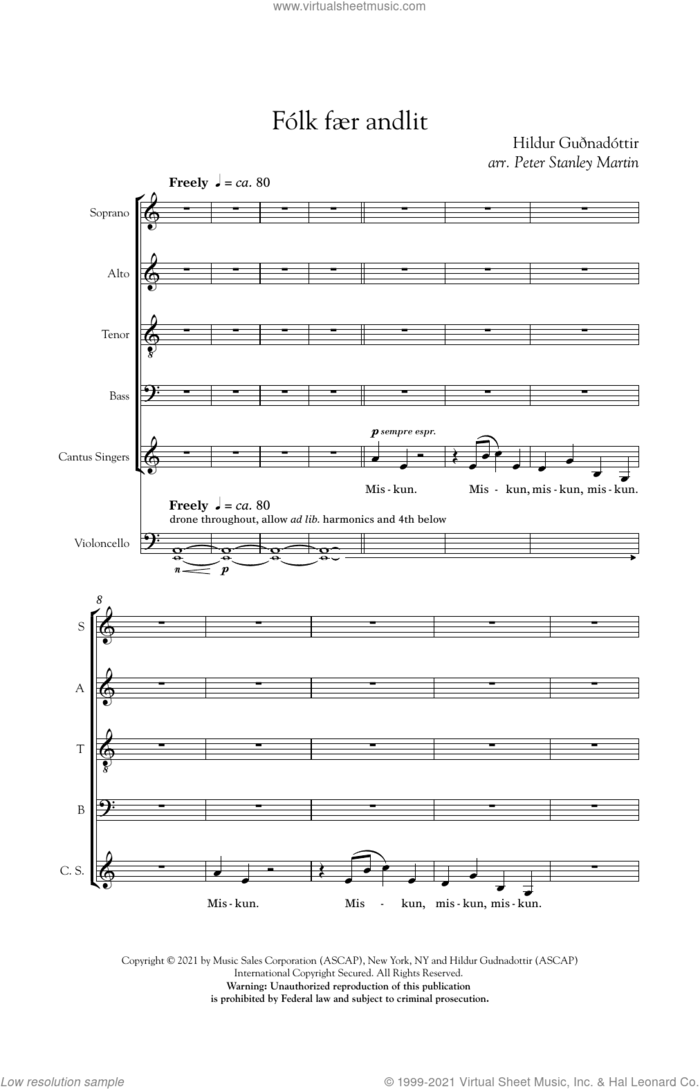 Folk faer andlit (arr. Peter Stanley Martin) sheet music for choir (SATB: soprano, alto, tenor, bass) by Hildur Gudnadottir and Peter Stanley Martin, classical score, intermediate skill level