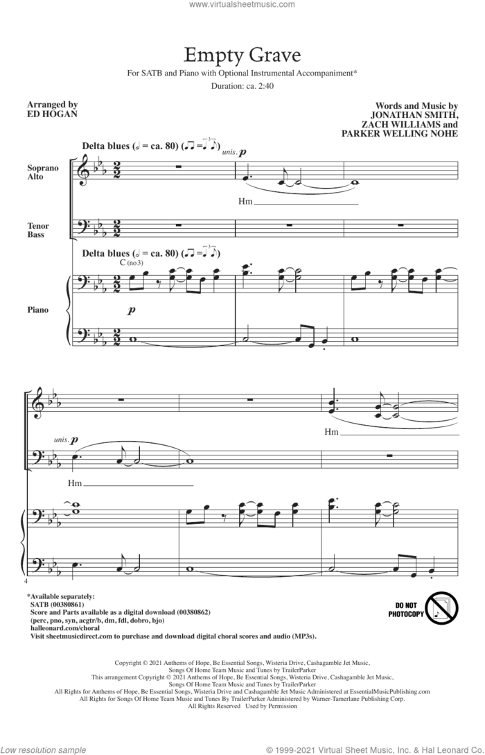 Empty Grave (arr. Ed Hogan) sheet music for choir (SATB: soprano, alto, tenor, bass) by Zach Williams, Ed Hogan, Jonathan Smith and Parker Welling Nohe, intermediate skill level