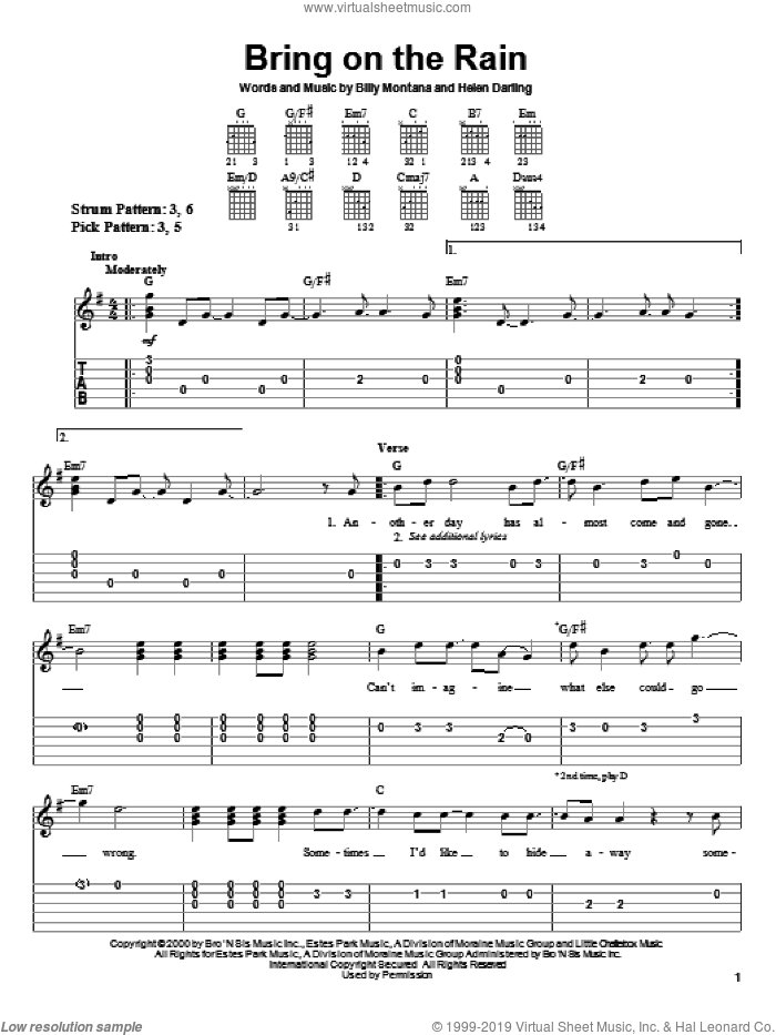 Bring On The Rain sheet music for guitar solo (easy tablature) by Jo Dee Messina, Tim McGraw, Billy Montana and Helen Darling, easy guitar (easy tablature)
