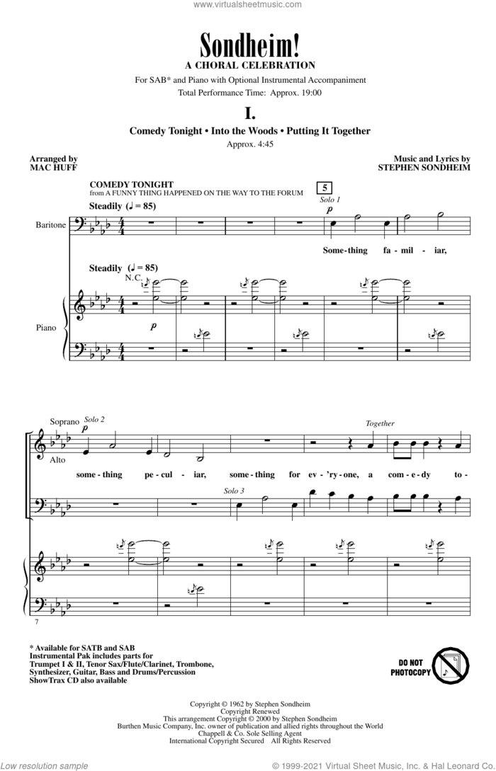 Sondheim! A Choral Celebration (Medley) (arr. Mac Huff) sheet music for choir (SAB: soprano, alto, bass) by Stephen Sondheim and Mac Huff, intermediate skill level