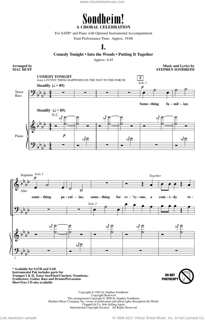Sondheim! A Choral Celebration (Medley) (arr. Mac Huff) sheet music for choir (SATB: soprano, alto, tenor, bass) by Stephen Sondheim and Mac Huff, intermediate skill level