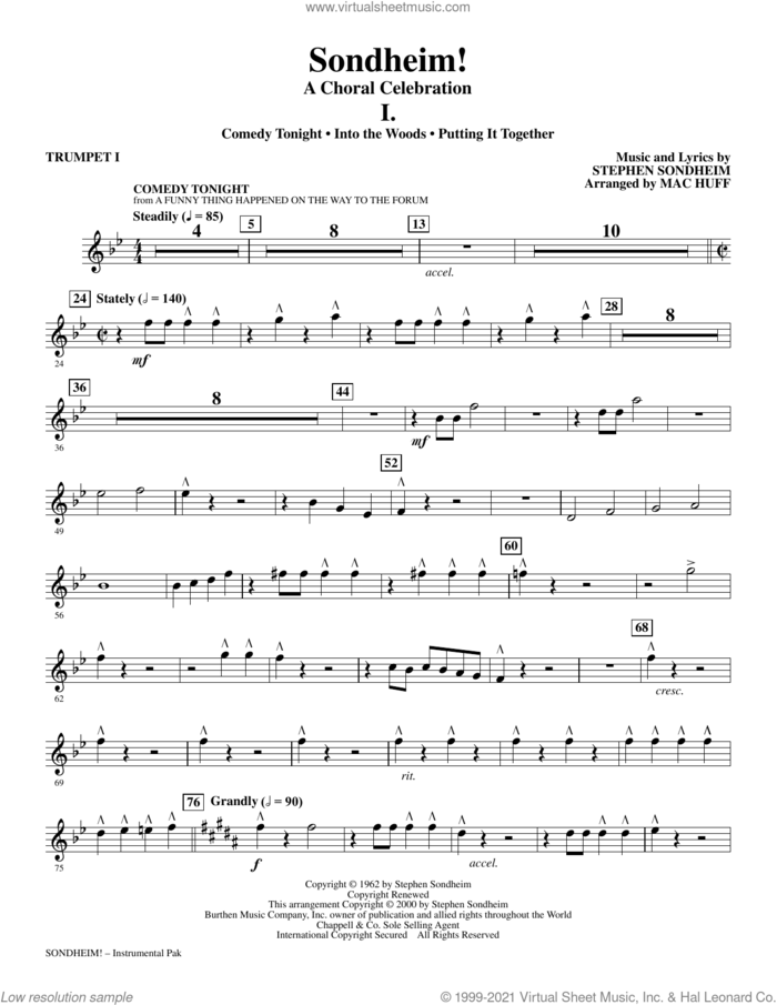 Sondheim! A Choral Celebration (Medley) (arr. Mac Huff) (complete set of parts) sheet music for orchestra/band by Mac Huff and Stephen Sondheim, intermediate skill level