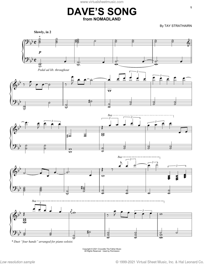 Dave's Song (from Nomadland) sheet music for piano solo by Tay Strathairn, intermediate skill level
