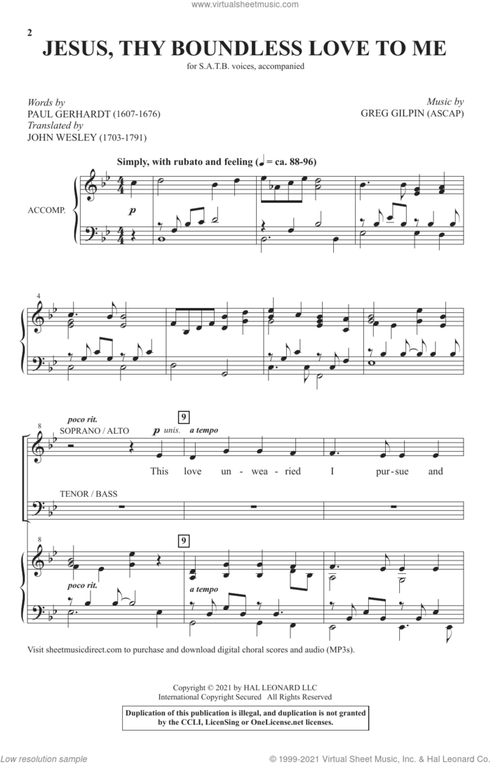 Jesus, Thy Boundless Love To Me sheet music for choir (SATB: soprano, alto, tenor, bass) by Greg Gilpin, John Wesley and Paul Gerhardt, intermediate skill level