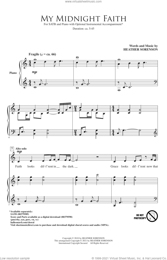 My Midnight Faith sheet music for choir (SATB: soprano, alto, tenor, bass) by Heather Sorenson, intermediate skill level