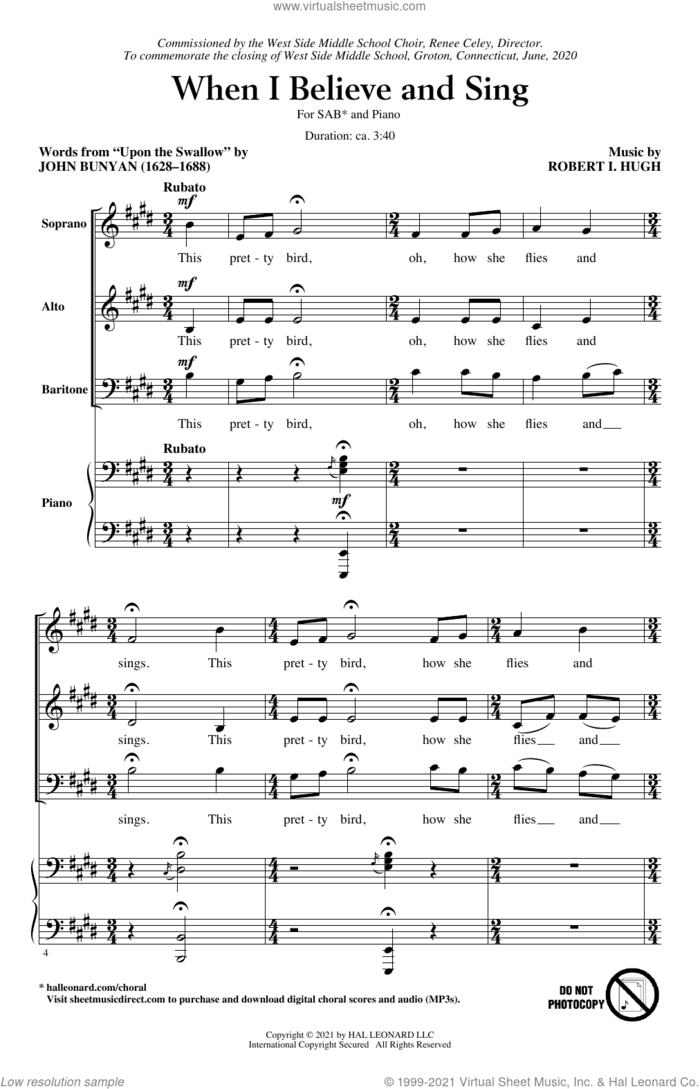 When I Believe And Sing sheet music for choir (SAB: soprano, alto, bass) by Robert Hugh and John Bunyan, intermediate skill level