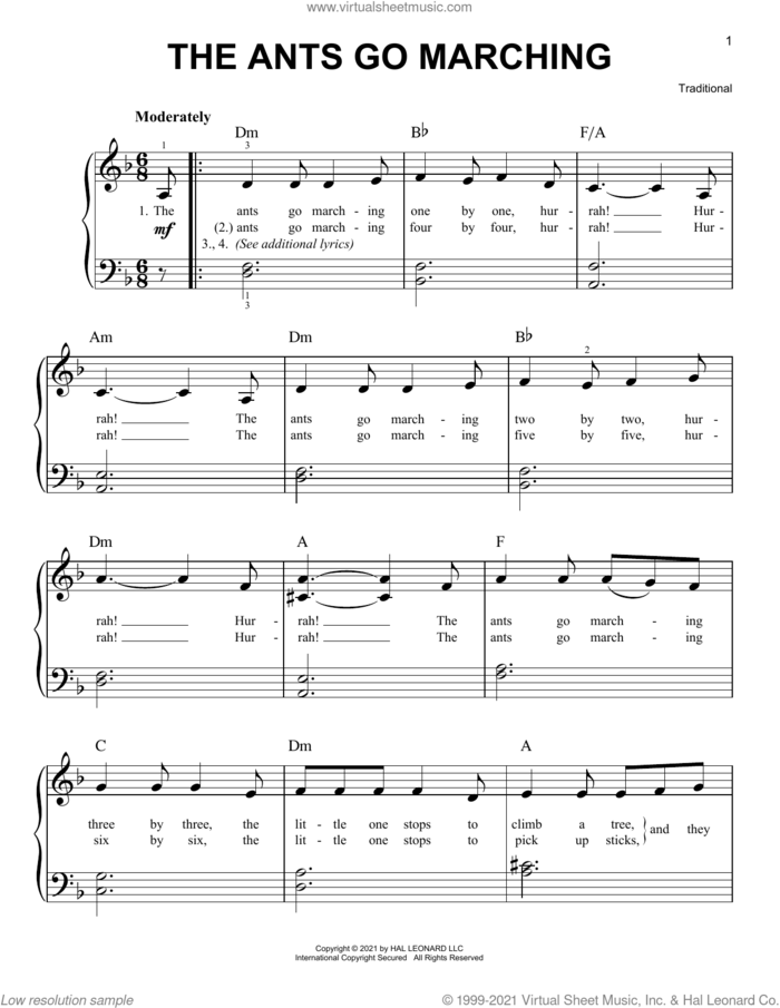 The Ants Go Marching sheet music for piano solo, easy skill level