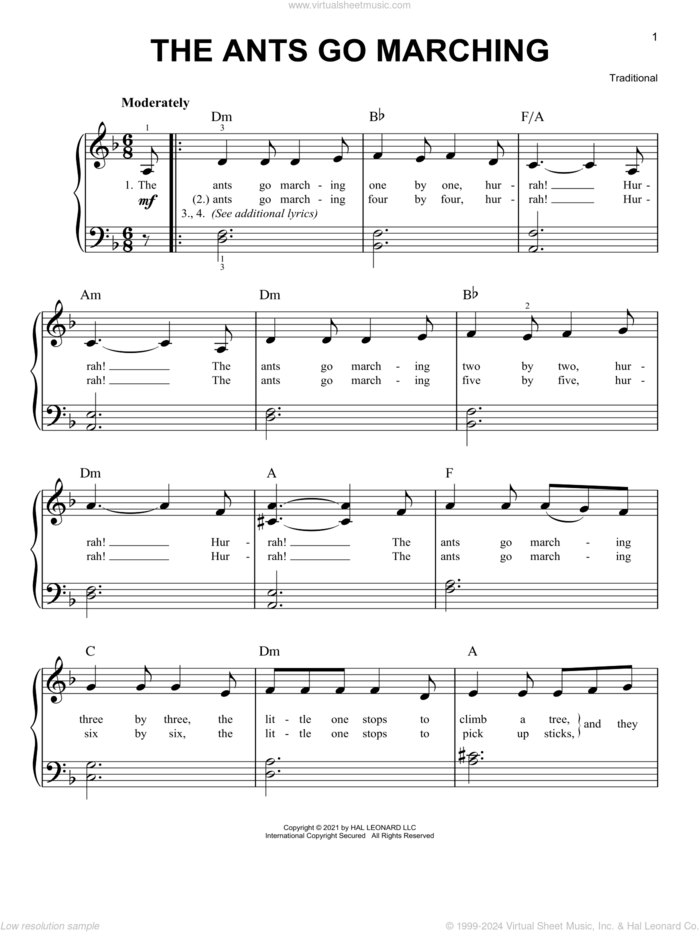 The Ants Go Marching sheet music for piano solo, easy skill level