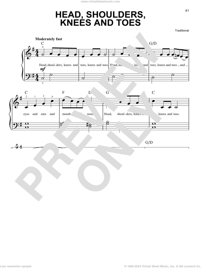 Head, Shoulders, Knees And Toes sheet music for piano solo, easy skill level