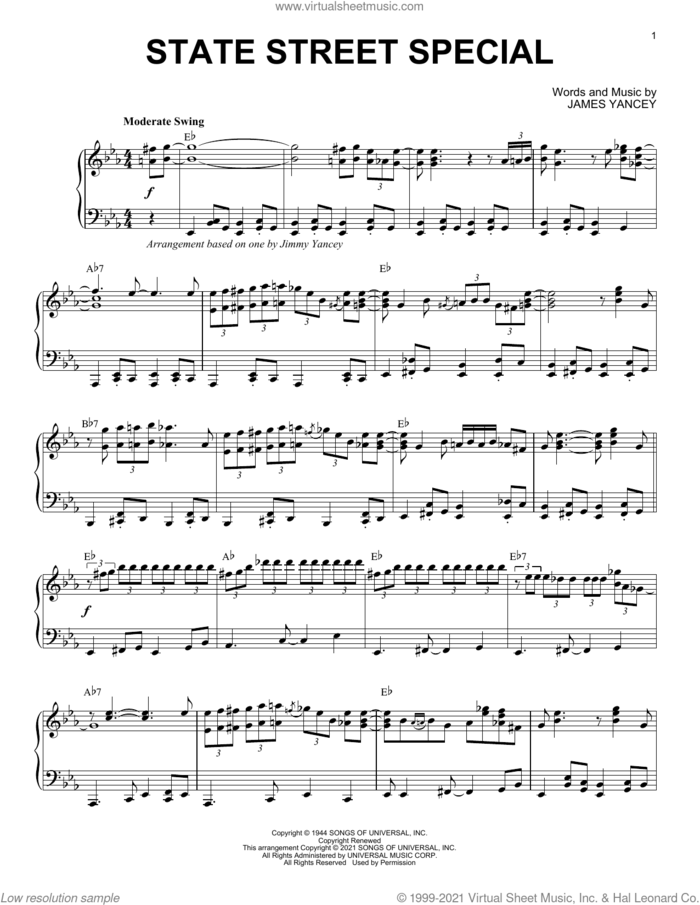 State Street Special (arr. Brent Edstrom) sheet music for piano solo by James Yancey and Brent Edstrom, intermediate skill level