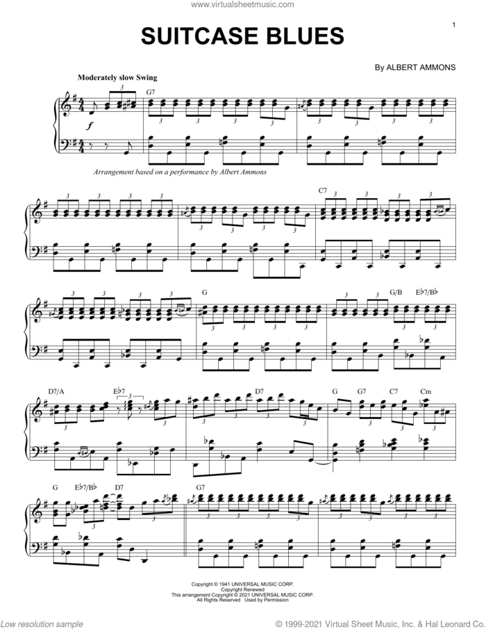 Suitcase Blues (arr. Brent Edstrom) sheet music for piano solo by Albert Ammons and Brent Edstrom, intermediate skill level