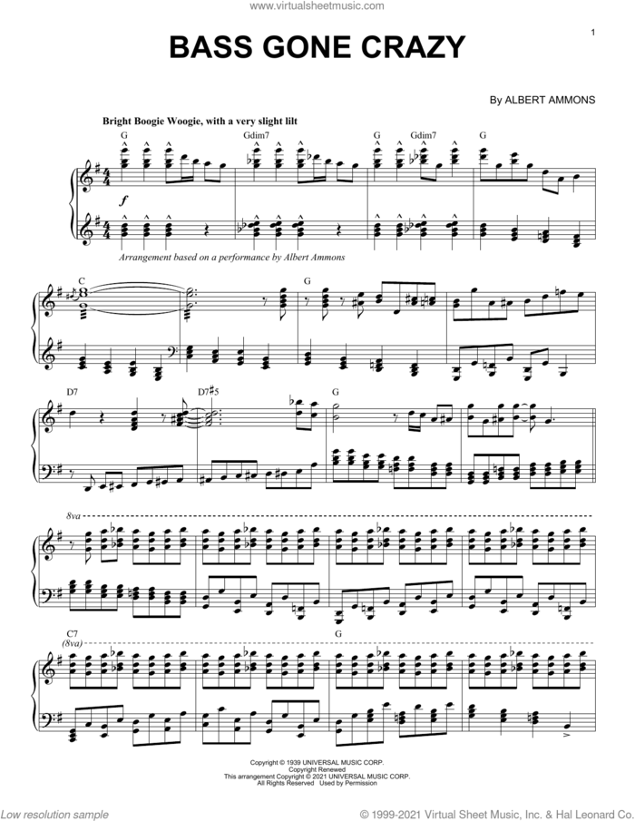 Bass Gone Crazy (arr. Brent Edstrom) sheet music for piano solo by Albert Ammons and Brent Edstrom, intermediate skill level