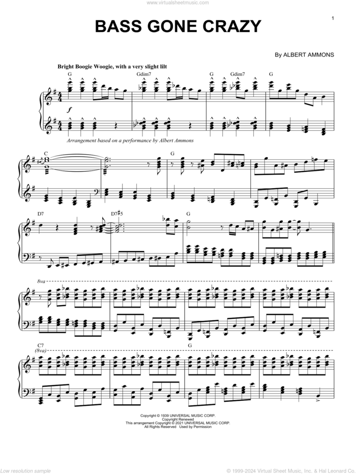 Bass Gone Crazy (arr. Brent Edstrom) sheet music for piano solo by Albert Ammons and Brent Edstrom, intermediate skill level