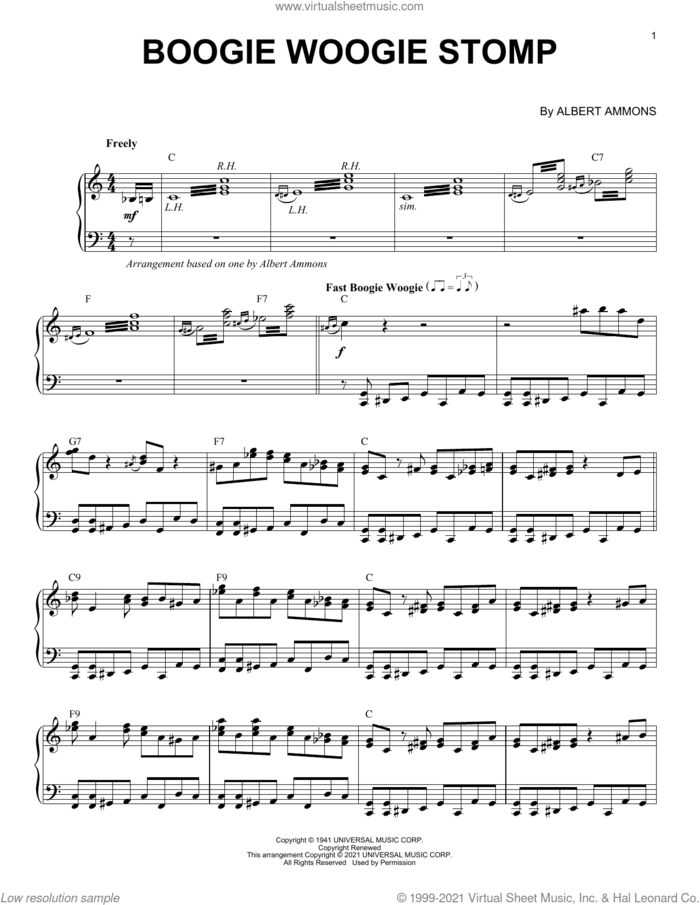 Boogie Woogie Stomp (arr. Brent Edstrom) sheet music for piano solo by Albert Ammons and Brent Edstrom, intermediate skill level