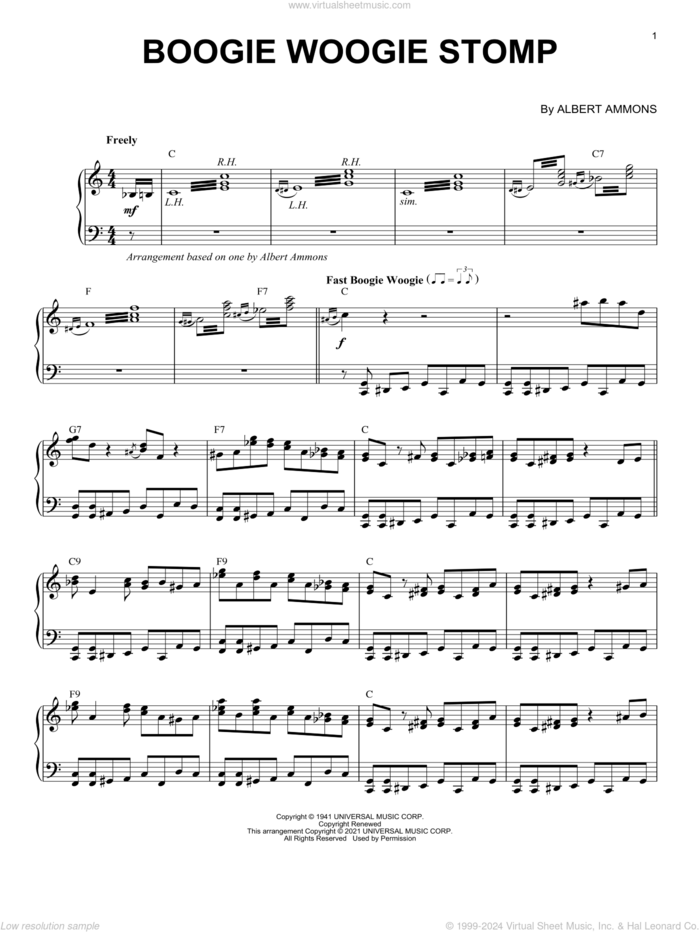 Boogie Woogie Stomp (arr. Brent Edstrom) sheet music for piano solo by Albert Ammons and Brent Edstrom, intermediate skill level