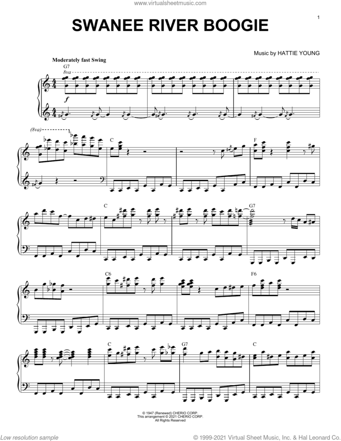 Swanee River Boogie (arr. Brent Edstrom) sheet music for piano solo by Albert Ammons, Brent Edstrom and Hattie Young, intermediate skill level