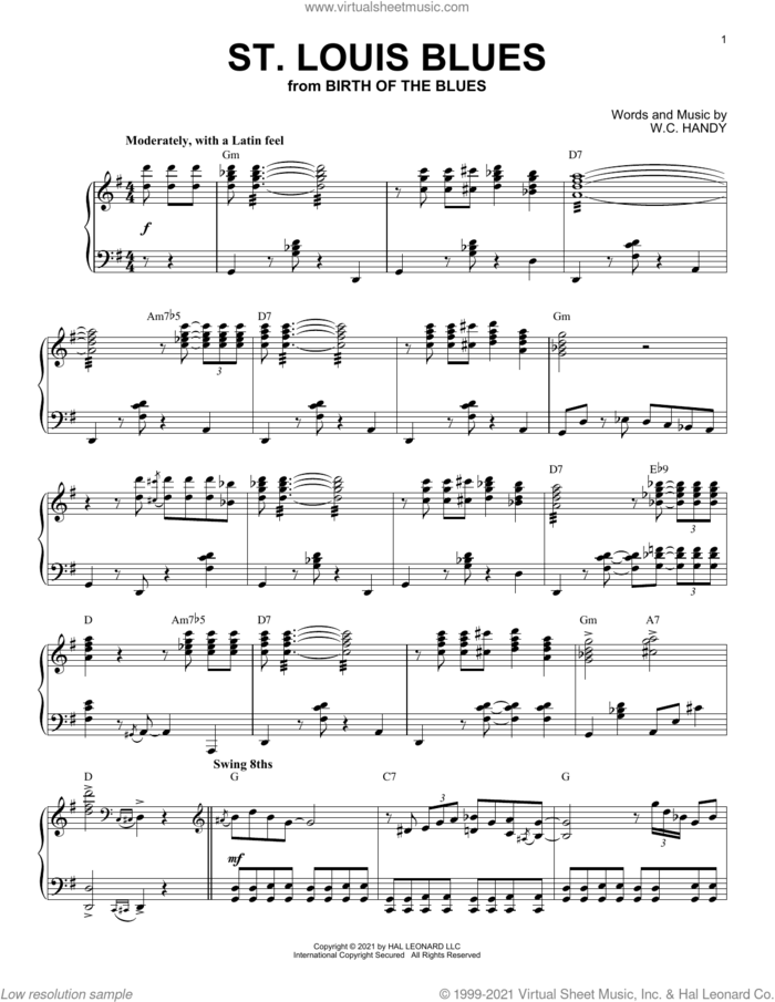 St. Louis Blues (arr. Brent Edstrom) sheet music for piano solo by W.C. Handy and Brent Edstrom, intermediate skill level