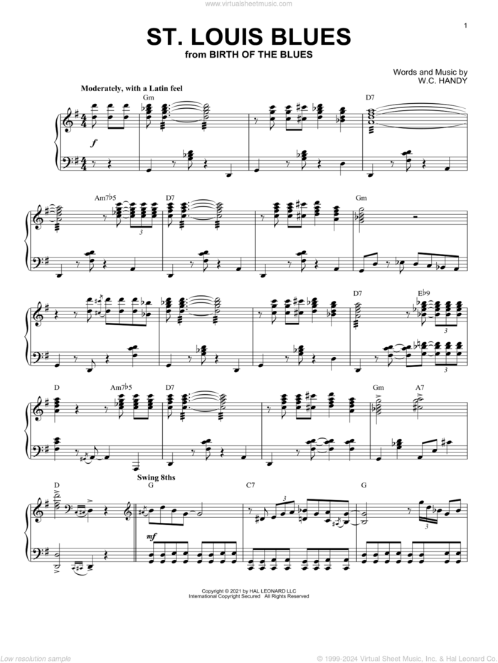 St. Louis Blues (arr. Brent Edstrom) sheet music for piano solo by W.C. Handy and Brent Edstrom, intermediate skill level