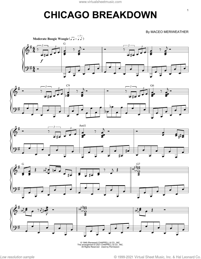 Chicago Breakdown (arr. Brent Edstrom) sheet music for piano solo by Maceo Meriweather and Brent Edstrom, intermediate skill level