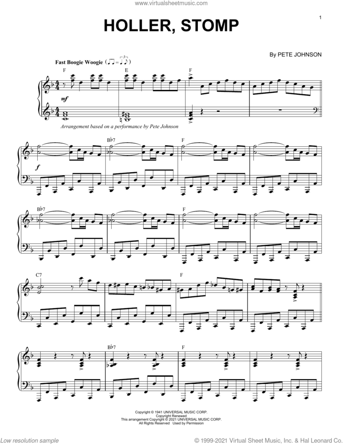 Holler, Stomp (arr. Brent Edstrom) sheet music for piano solo by Pete Johnson and Brent Edstrom, intermediate skill level