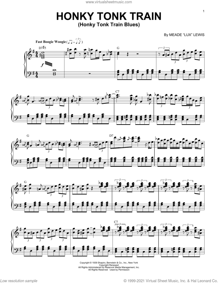 Honky Tonk Train (Honky Tonk Train Blues) (arr. Brent Edstrom) sheet music for piano solo by Meade (Lux) Lewis and Brent Edstrom, intermediate skill level