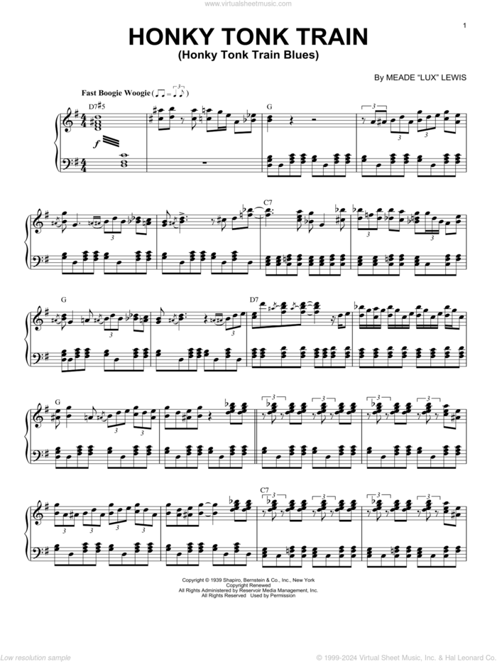 Honky Tonk Train (Honky Tonk Train Blues) (arr. Brent Edstrom) sheet music for piano solo by Meade (Lux) Lewis and Brent Edstrom, intermediate skill level