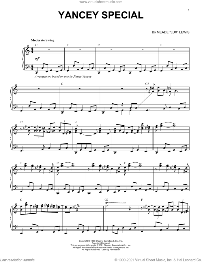 Yancey Special (arr. Brent Edstrom) sheet music for piano solo by Andy Razaf, Brent Edstrom and Meade (Lux) Lewis, intermediate skill level