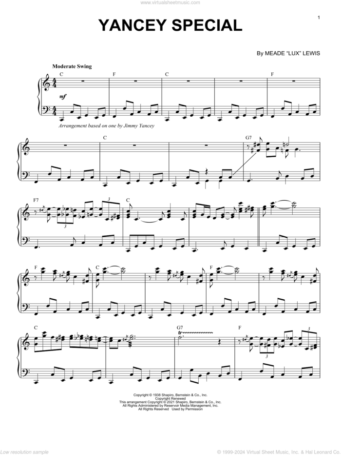 Yancey Special (arr. Brent Edstrom) sheet music for piano solo by Andy Razaf, Brent Edstrom and Meade (Lux) Lewis, intermediate skill level