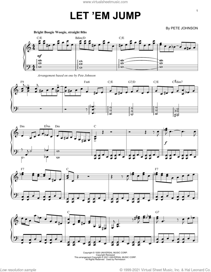 Let 'Em Jump (arr. Brent Edstrom) sheet music for piano solo by Pete Johnson and Brent Edstrom, intermediate skill level