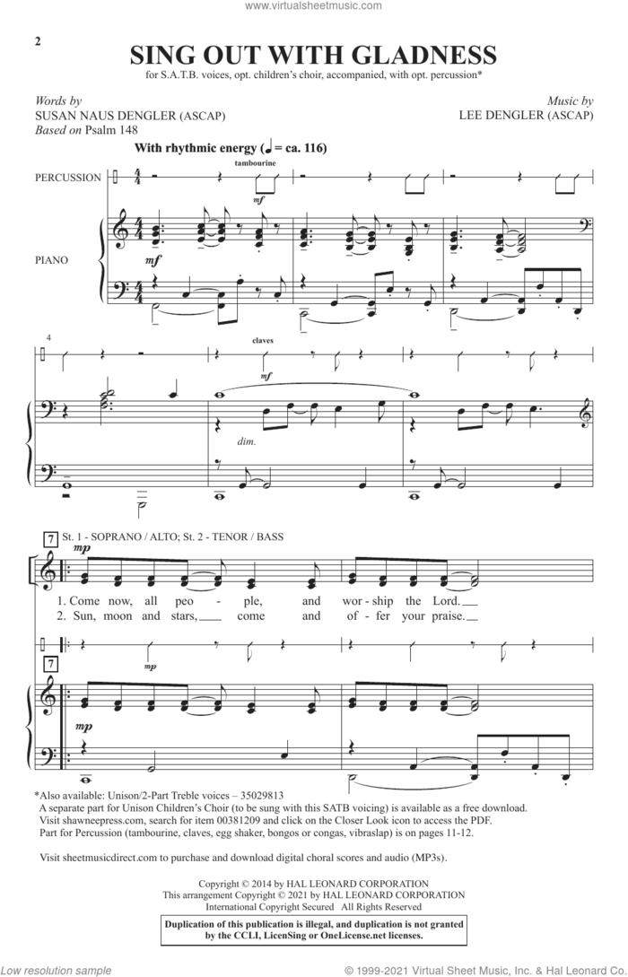 Sing Out With Gladness sheet music for choir (SATB: soprano, alto, tenor, bass) by Lee Dengler, Psalm 148 and Susan Naus Dengler, intermediate skill level