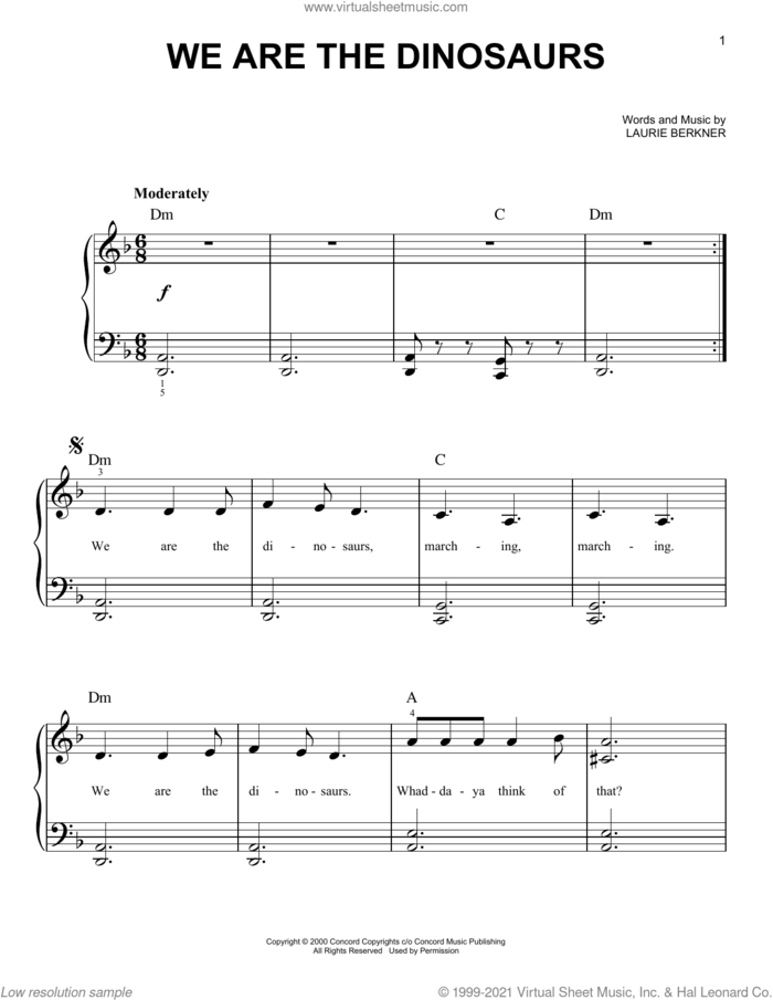 We Are The Dinosaurs sheet music for piano solo by Laurissa Anne Berkner, easy skill level