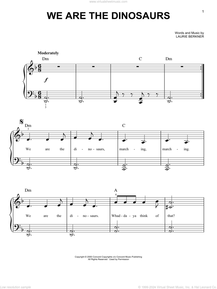 We Are The Dinosaurs sheet music for piano solo by Laurissa Anne Berkner, easy skill level