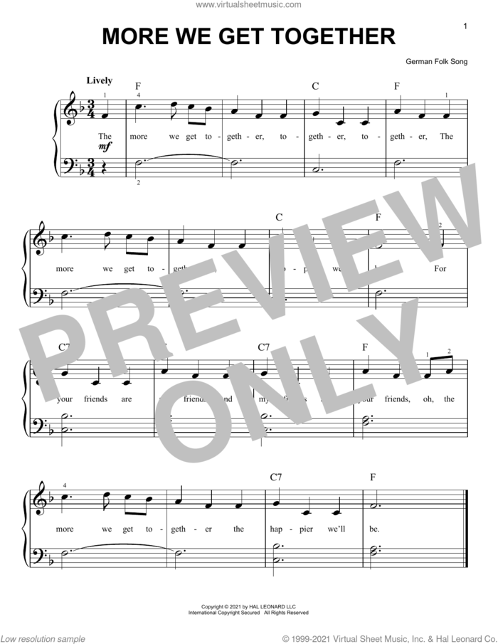 More We Get Together sheet music for piano solo, easy skill level