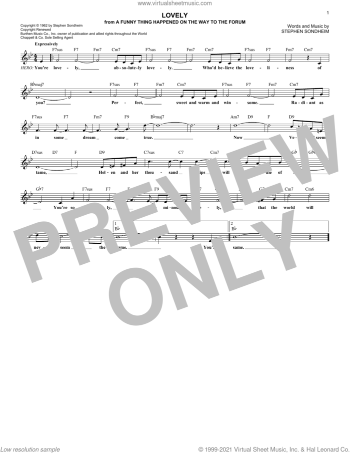 Lovely (from A Funny Thing Happened On The Way To The Forum) sheet music for voice and other instruments (fake book) by Stephen Sondheim, intermediate skill level