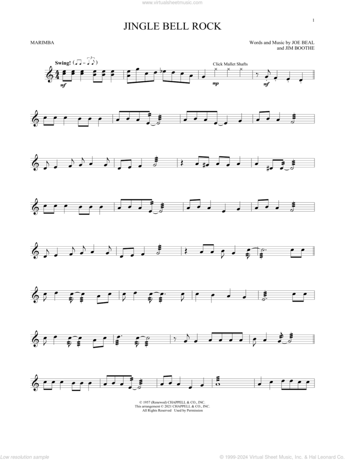 Jingle Bell Rock sheet music for Marimba Solo by Bobby Helms, Will Rapp, Jim Boothe and Joe Beal, intermediate skill level