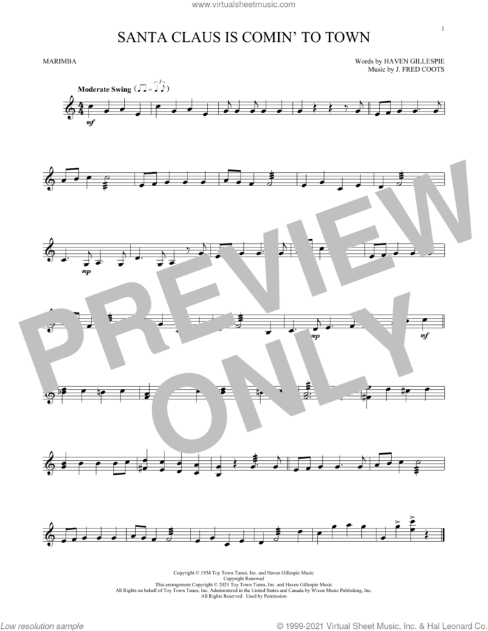 Santa Claus Is Comin' To Town sheet music for Marimba Solo by J. Fred Coots, Will Rapp and Haven Gillespie, intermediate skill level