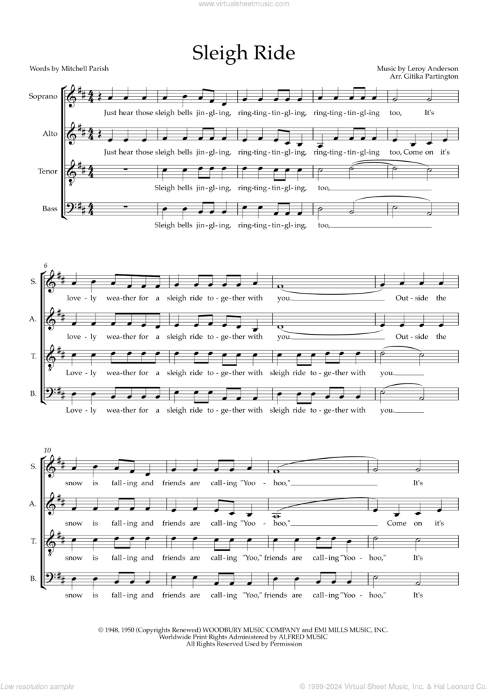 Sleigh Ride (arr. Gitika Partington) sheet music for choir (SATB: soprano, alto, tenor, bass) by Mitchell Parish, Gitika Partington and Leroy Anderson, intermediate skill level