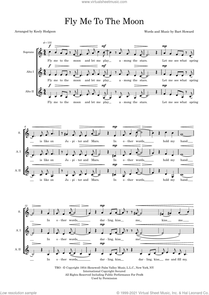 Fly Me To The Moon (arr. Keely Hodgson) sheet music for choir (TBB: tenor, bass) by Bart Howard and Keely Hodgson, intermediate skill level