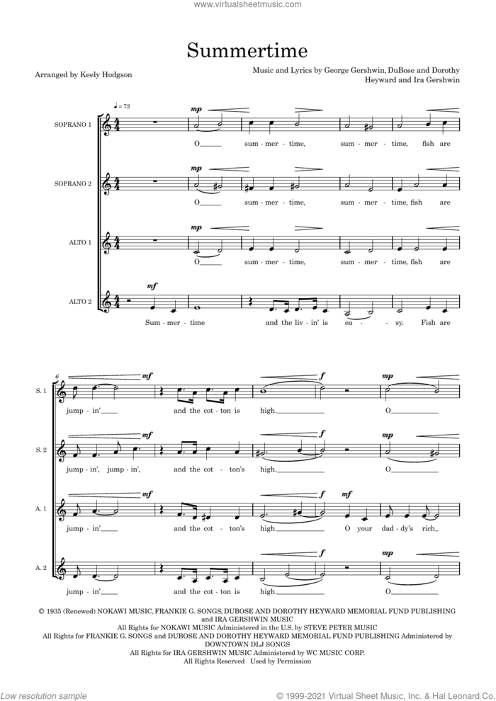 Summertime (arr. Keely Hodgson) sheet music for choir (TTBB: tenor, bass) by George Gershwin, Keely Hodgson, Dorothy Heyward, DuBose Heyward and Ira Gershwin, intermediate skill level