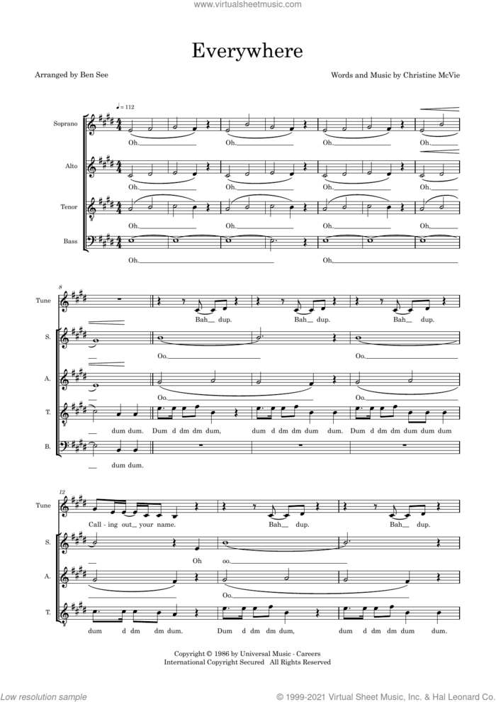 Everywhere (arr. Ben See) sheet music for choir (SSATB) by Fleetwood Mac, Ben See and Christine McVie, intermediate skill level