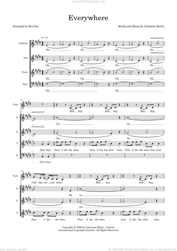 Everywhere (arr. Ben See) sheet music for choir (SSATB) by Fleetwood Mac, Ben See and Christine McVie, intermediate skill level