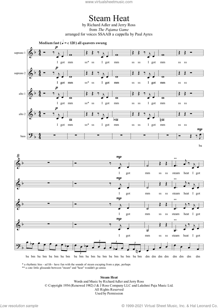 Steam Heat (arr. Paul Ayres) sheet music for choir (SSAA: soprano, alto) by Richard Adler & Jerry Ross, Paul Ayres, Jerry Ross and Richard Adler, intermediate skill level