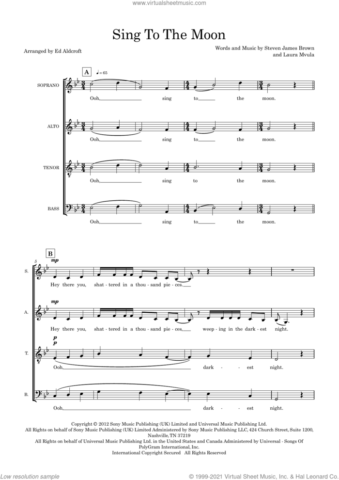 Sing To The Moon (arr. Ed Aldcroft) sheet music for choir (SATB: soprano, alto, tenor, bass) by Laura Mvula, Ed Aldcroft and Steven James Brown, intermediate skill level
