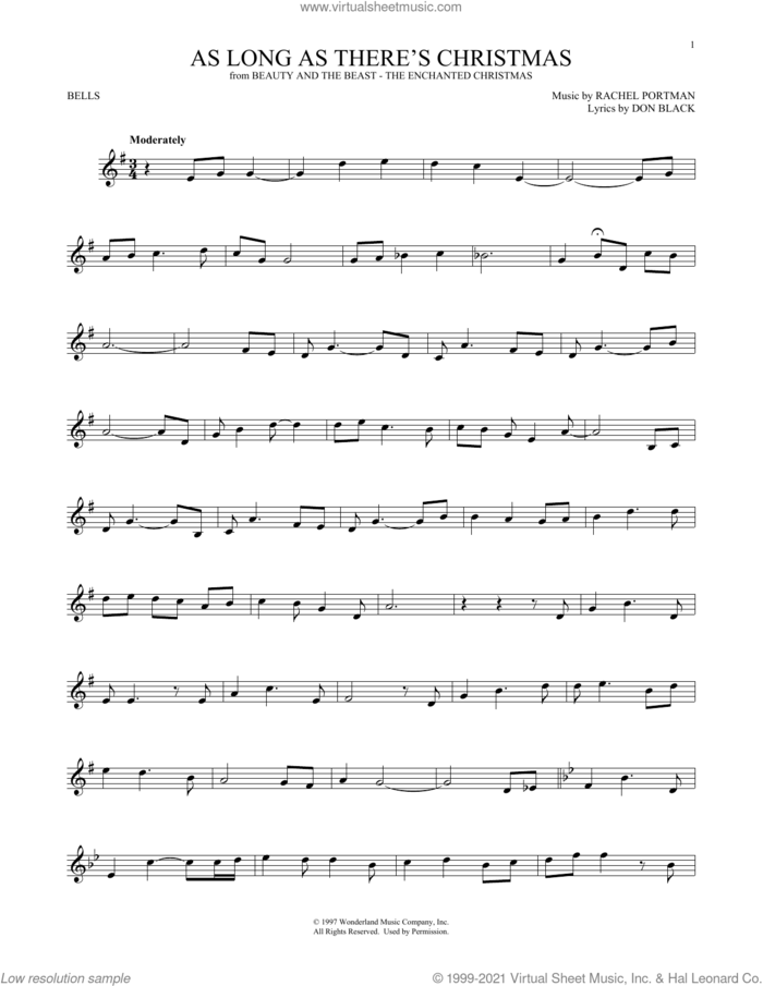 As Long As There's Christmas sheet music for Hand Bells Solo (bell solo) by Don Black, Peabo Bryson and Roberta Flack and Rachel Portman, intermediate Hand Bells Solo (bell)
