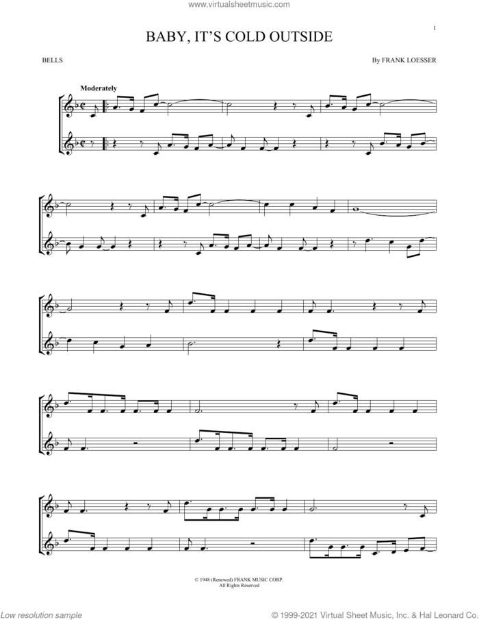 Baby, It's Cold Outside sheet music for Hand Bells Solo (bell solo) by Frank Loesser, intermediate Hand Bells Solo (bell)