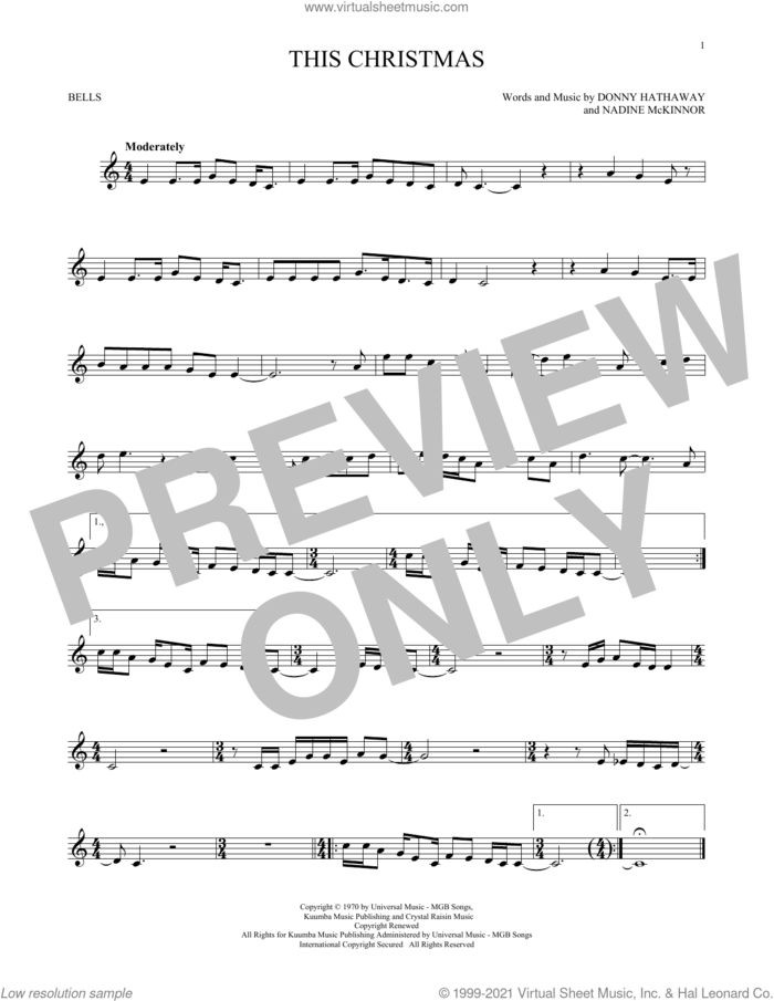 This Christmas sheet music for Hand Bells Solo (bell solo) by Donny Hathaway and Nadine McKinnor, intermediate Hand Bells Solo (bell)