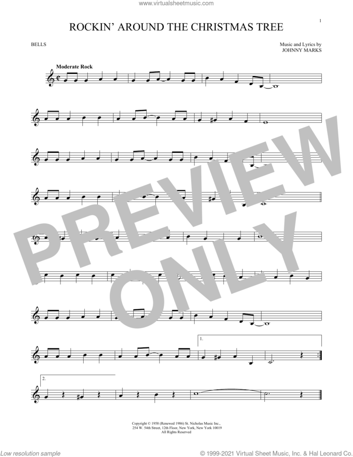 Rockin' Around The Christmas Tree sheet music for Hand Bells Solo (bell solo) by Johnny Marks, intermediate Hand Bells Solo (bell)