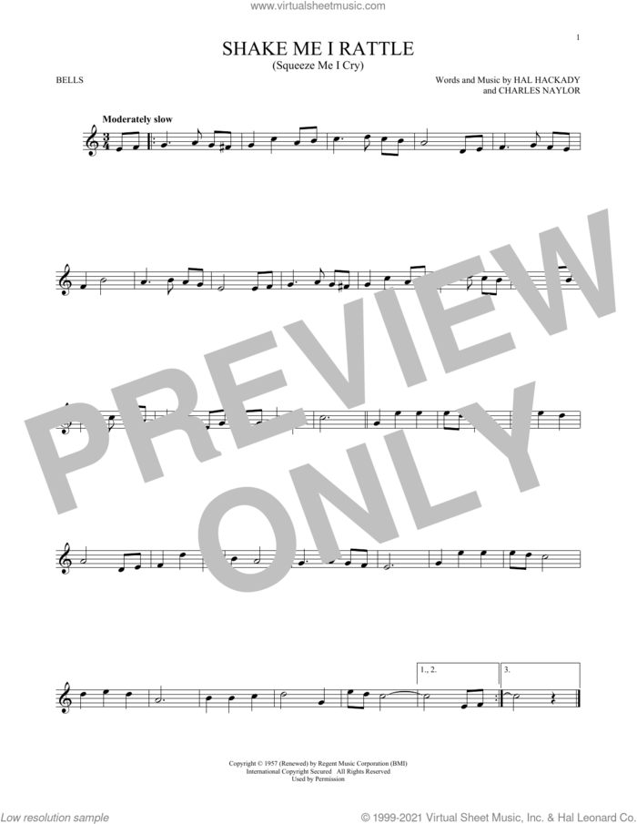 Shake Me I Rattle (Squeeze Me I Cry) sheet music for Hand Bells Solo (bell solo) by Hal Clayton Hackady and Charles Naylor, intermediate Hand Bells Solo (bell)