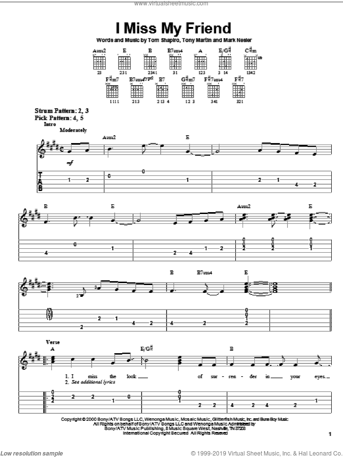 I Miss My Friend sheet music for guitar solo (easy tablature) by Darryl Worley, Mark Nesler, Tom Shapiro and Tony Martin, easy guitar (easy tablature)