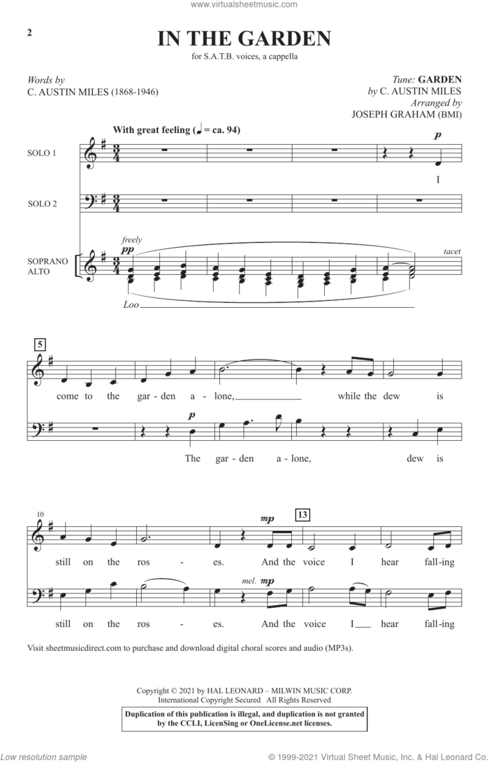 In The Garden (arr. Joseph Graham) sheet music for choir (SATB: soprano, alto, tenor, bass) by C. Austin Miles and Joseph Graham, intermediate skill level